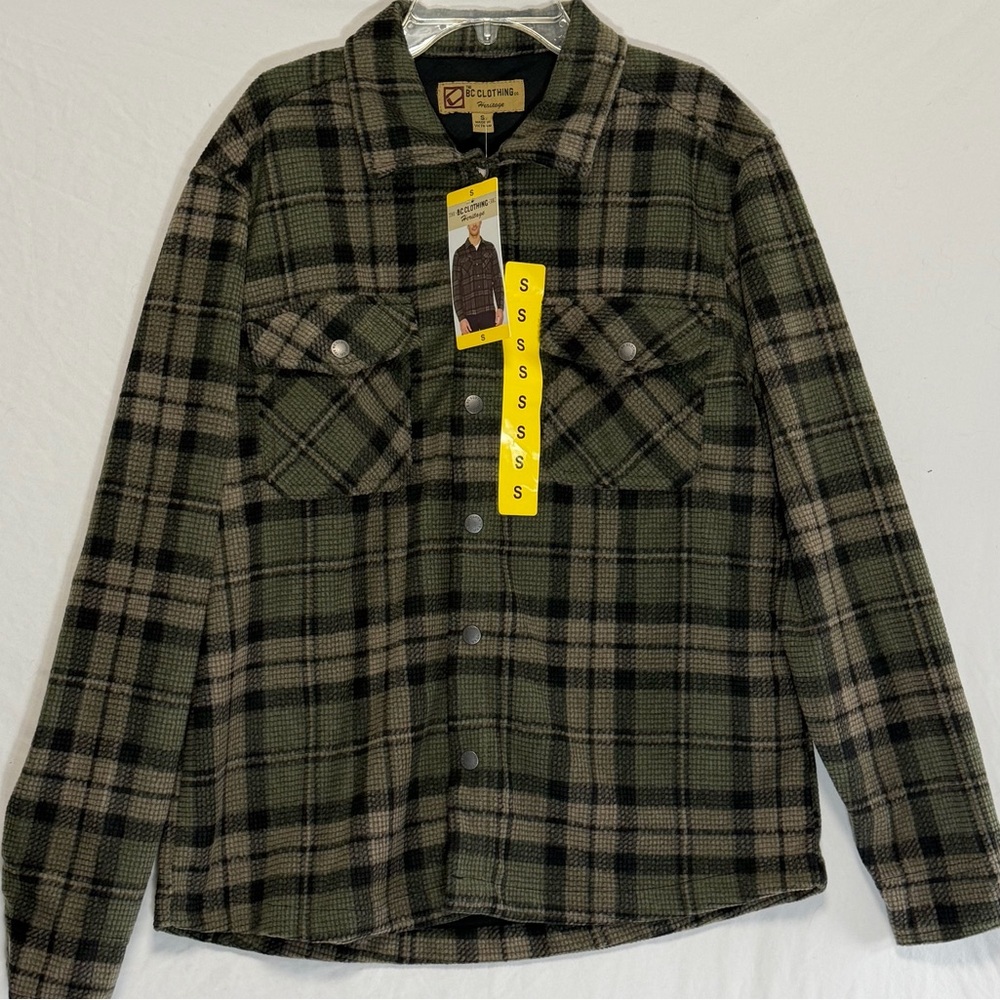 The B.C. Clothing Co. Heritage Men's Textured Green Flannel Shirt Size Small